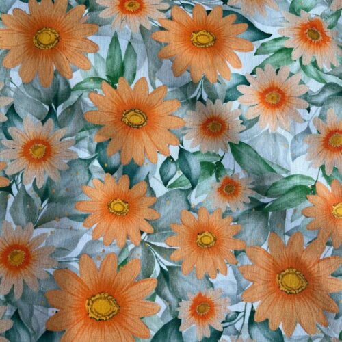 Tecido Tricoline Floral - 50cm x 1,50m 1 Tricoline estampa floral cor laranja