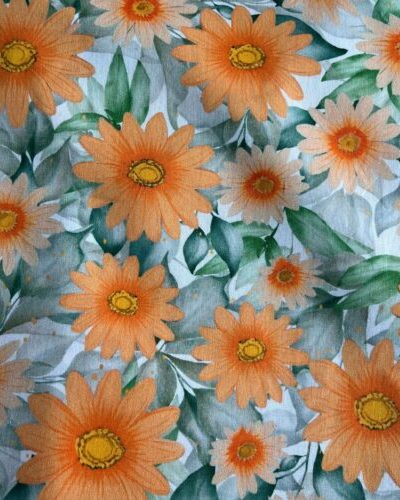 Tricoline estampa floral cor laranja